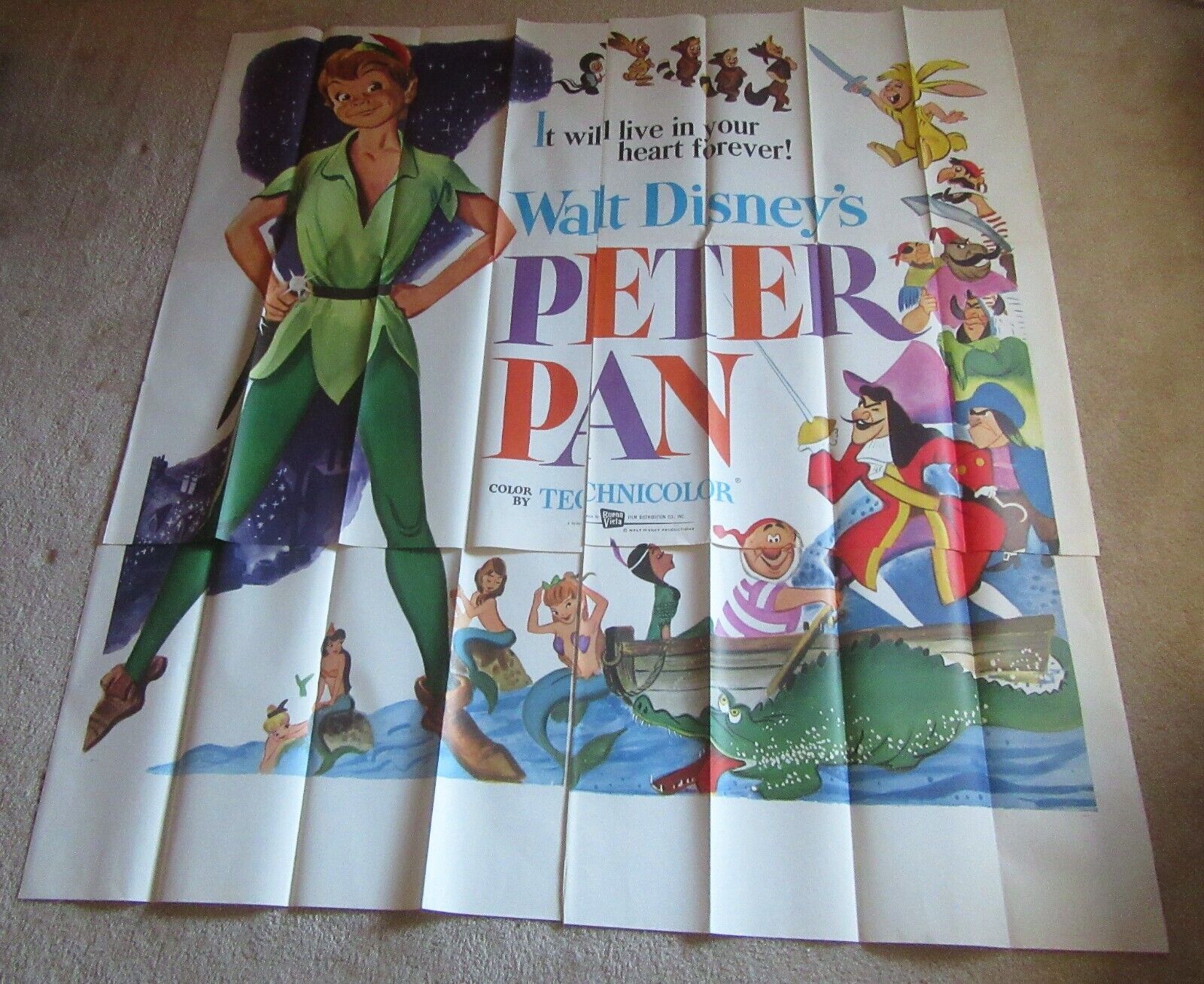 Peter Pan Original R69 6sht Movie Poster Tri-fld Ex