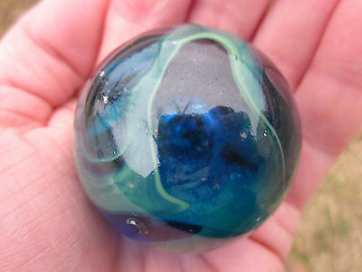 Toe Breaker 50mm (2") Sea Turtle Clear Blue/green Marbles Glass Ball Huge Swirl