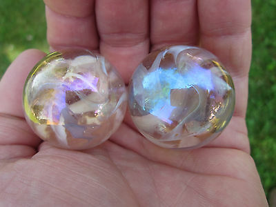2 Boulders 35mm Pink Fairy Marbles Glass Ball Jellyfish Iridescent Giant Large