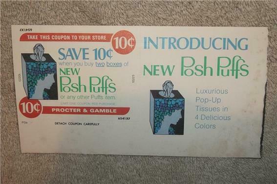 Rare 1970's New Posh Puffs Facial Tissues 10¢ Coupon Procter & Gamble Cincinnati