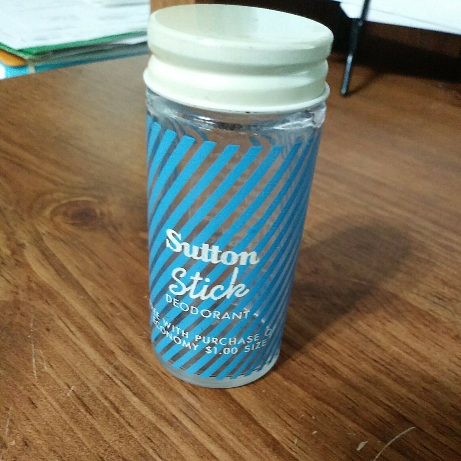 Vintage Sutton Deodorant Stick -empty Bottle-3/4 Oz. Size- Glass Bottle 3 " Tall