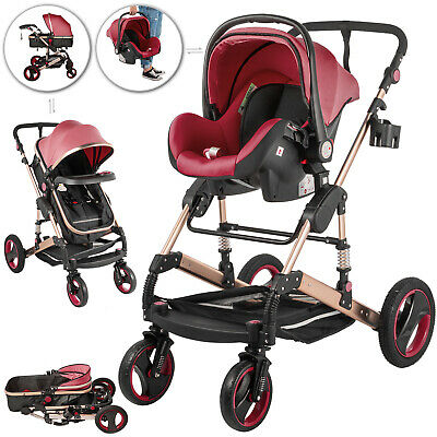 3 In 1 Luxury Baby Stroller Pushchair Foldable Buggy Infant Travel With Car Seat