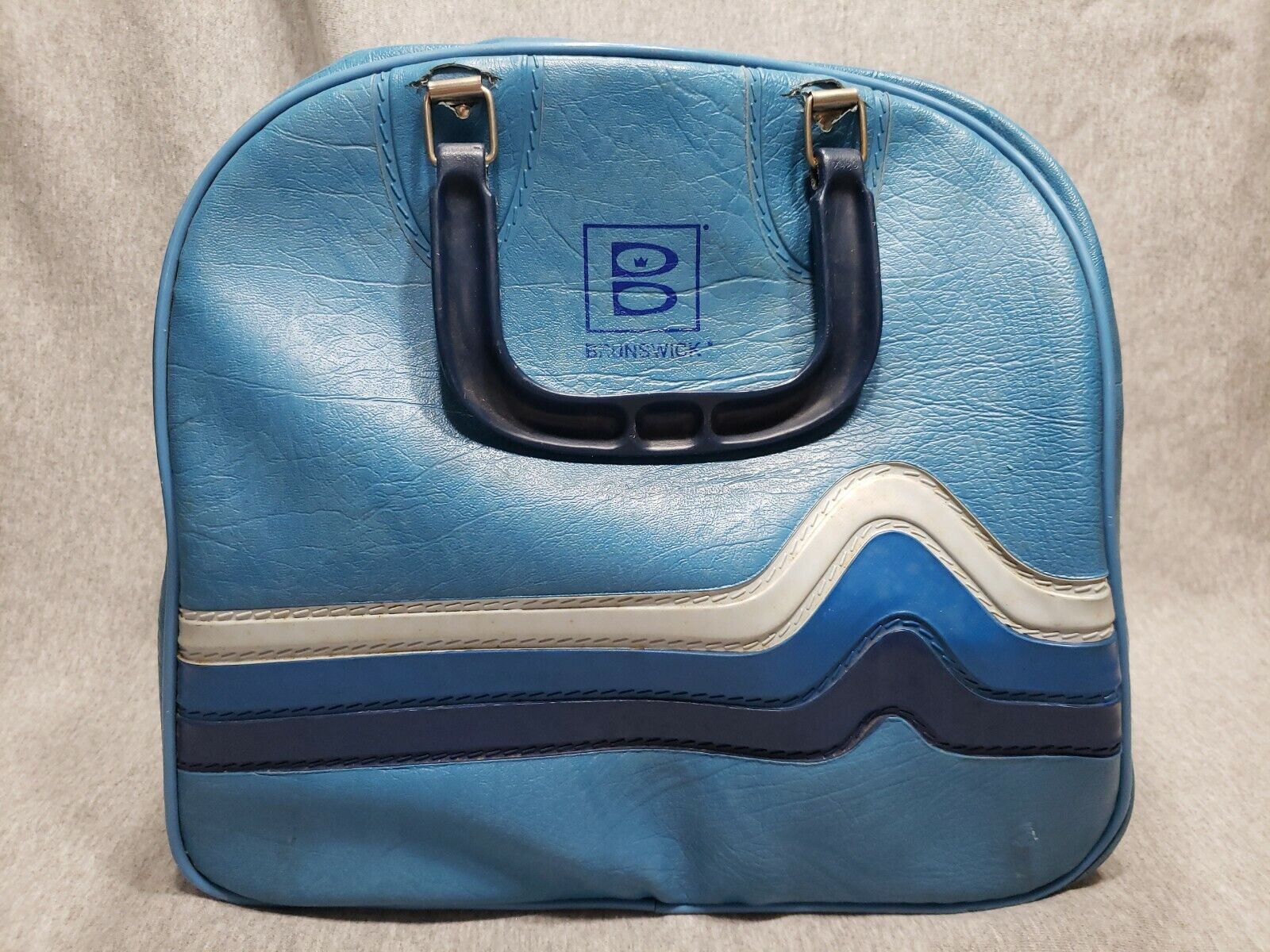 Vintage Brunswick Blue Bowling Ball Bag With Metal Rack Tri-color
