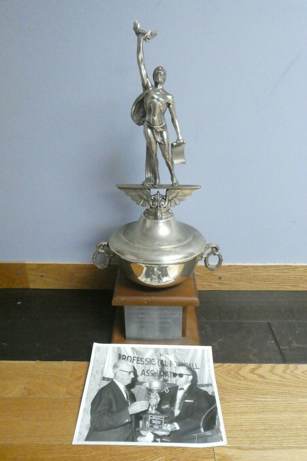 Rare Earle Greasy Neale Football Trophy With Photo (middle Section Is Missing)