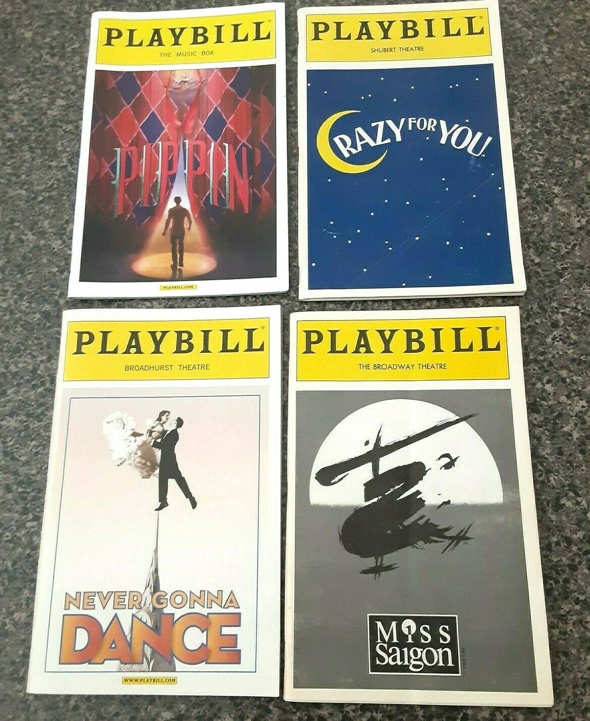 1993 Crazy For You, 1995 Miss Saigon, 2003 Never Gonna Dance, 2013 Pippin