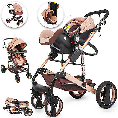 Luxury Baby Stroller 3 In 1 Pushchair Foldable Buggy Infant Travel With Car Seat