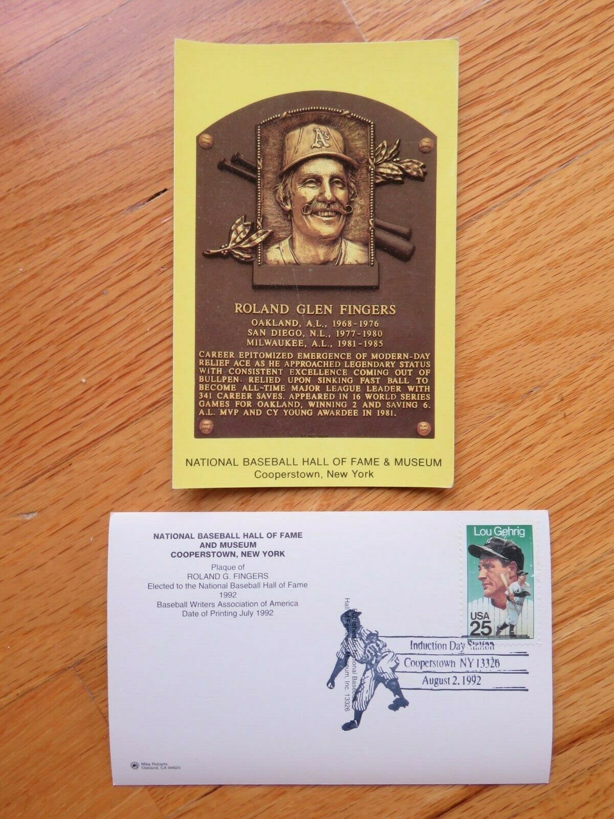 Rollie Fingers Induction Hall Of Fame Plaque August 2, 1992 Canceled Stamp A's