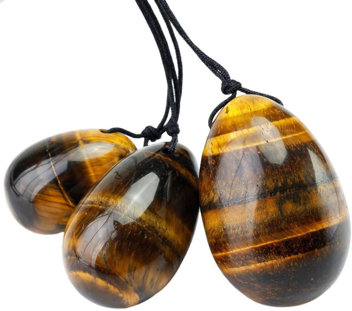 Mookaitedecor Tiger's Eye Yoni Eggs Set Of 3, Predrilled With Unwaxed String, To