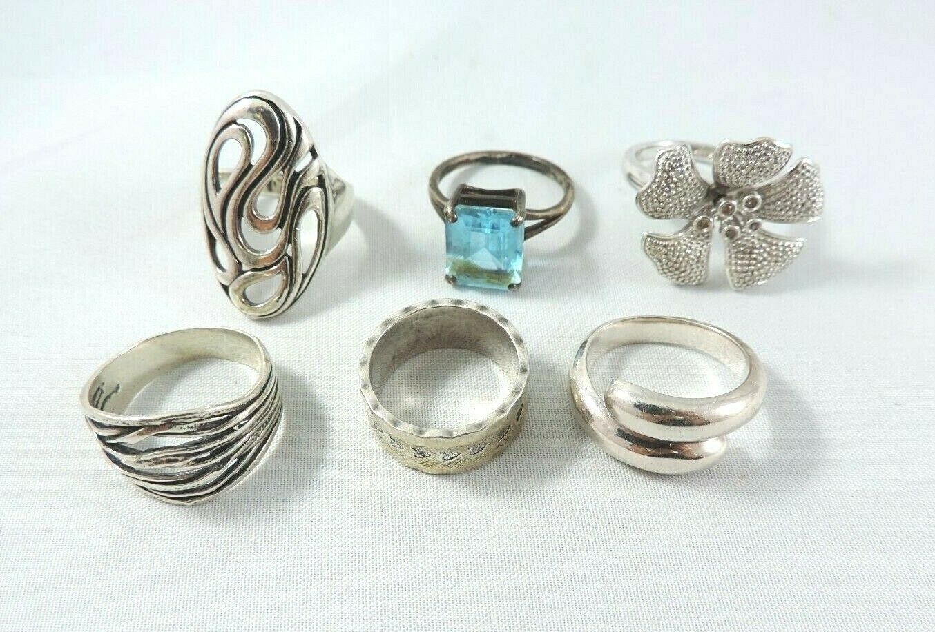 Wholesale Lot Of 6 .925 Sterling Silver Ladies Rings - 34.4g