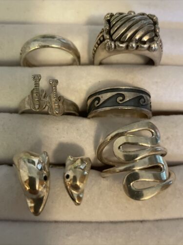 Lot Of 6 Sterling Silver Rings Various Sizes