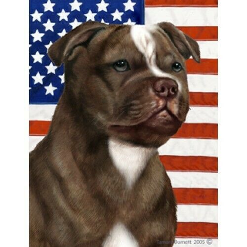 Patriotic (d2) House Flag - Chocolate Staffordshire Bull Terrier 32244