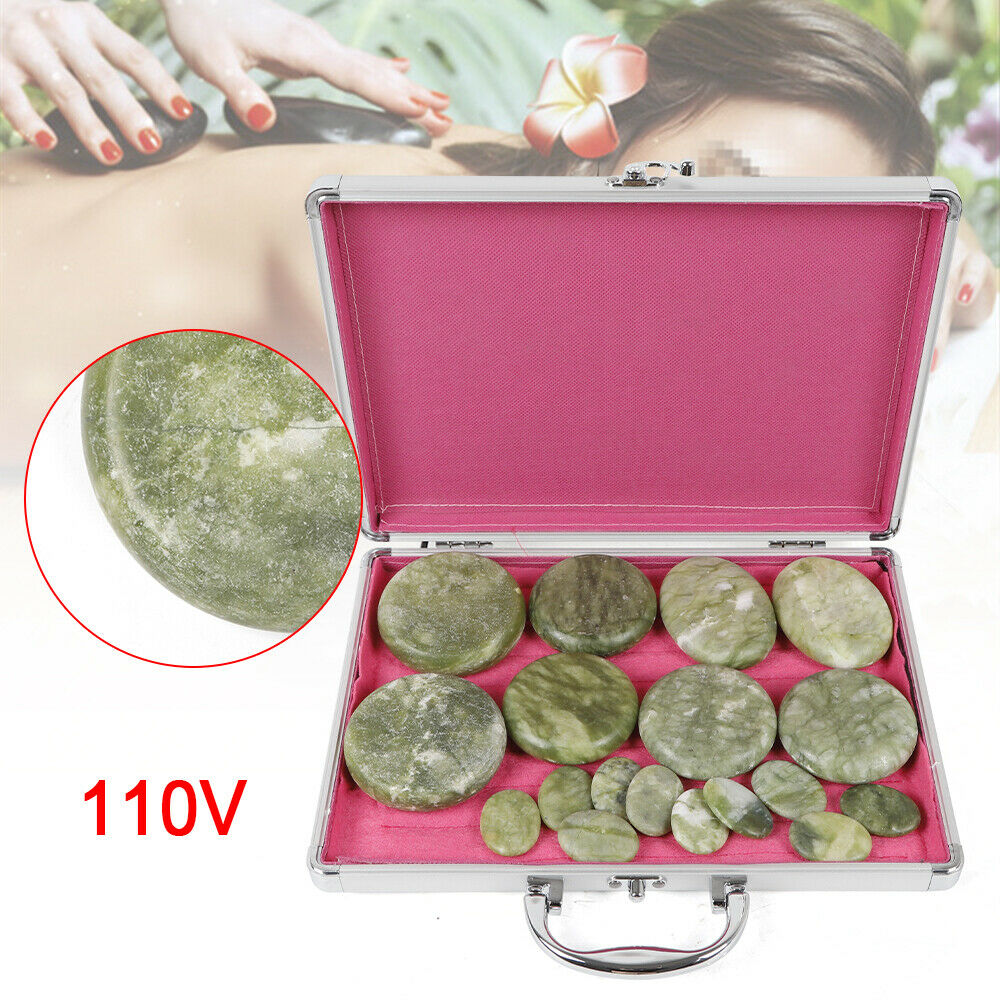 Hot Massage Spa Stones Set Natural Jade Heated Warmer Heater Heating Rock 16pcs