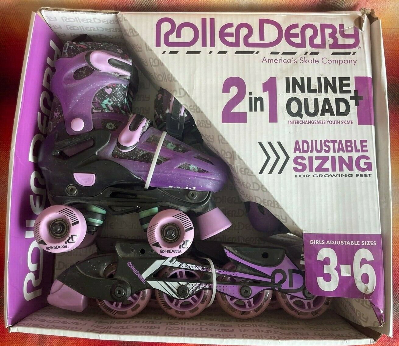 Roller Derby Lomond Girls Adjustable Inline-quad Combo Skates Size 3-6