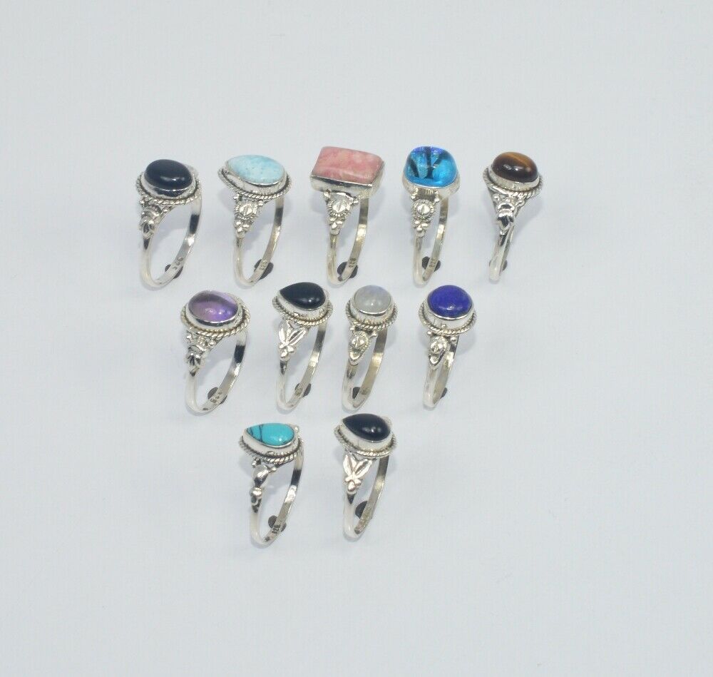 Wholesale 11pc 925 Solid Sterling Silver Black Onyx Andmix Stone Ring Lot T667