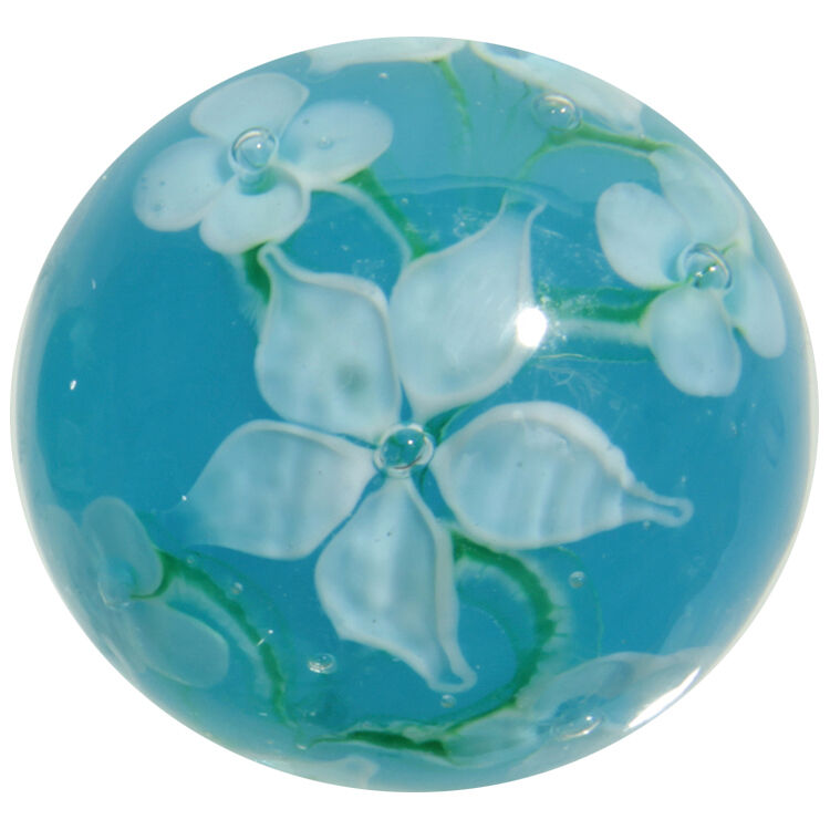 22mm Hibiscus Teal Blue/white Flower Handmade Art Glass Marble Ball 7/8" Shooter