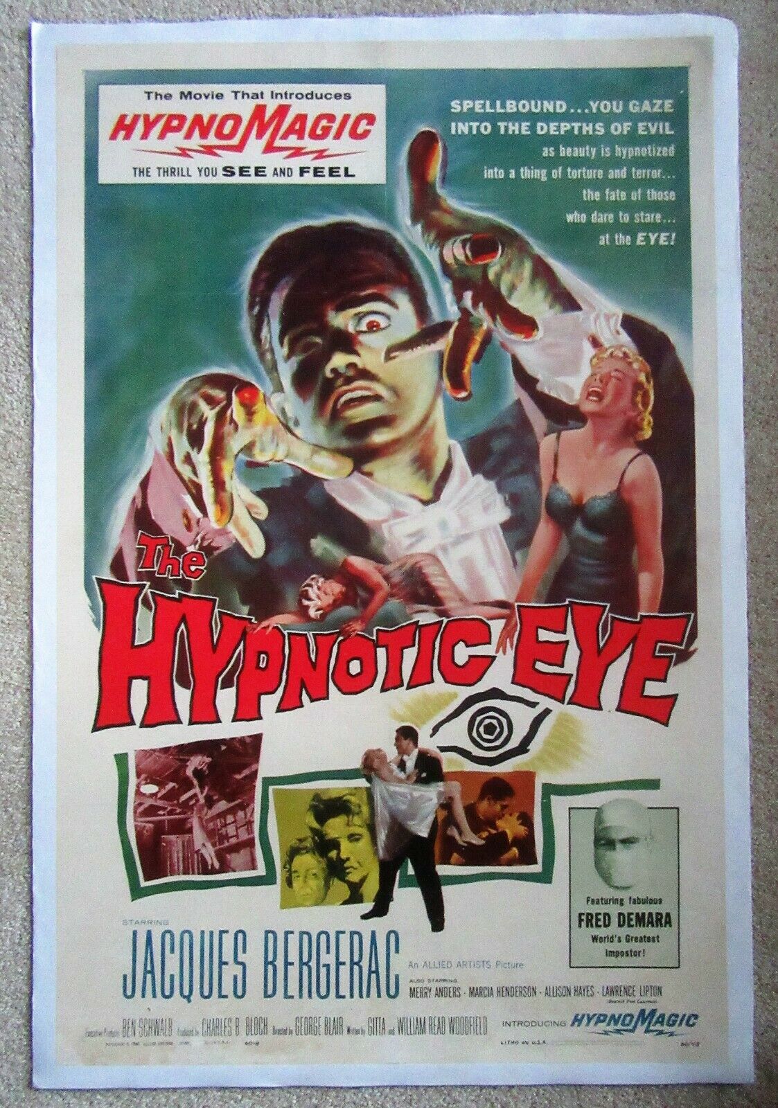 Hypnotic Eye Original 1960 1sht Movie Poster Linen Jacques Bergerac Vg