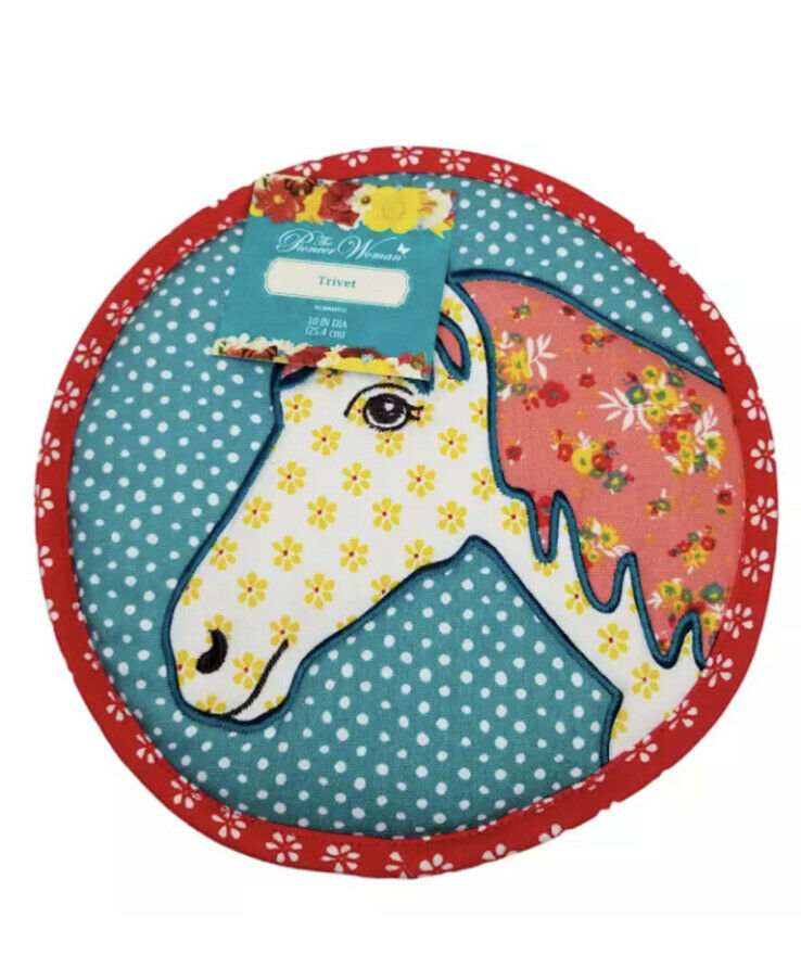 The Pioneer Woman Trivet Pot Holder Horse Quilted Multicolor 10" Diameter New