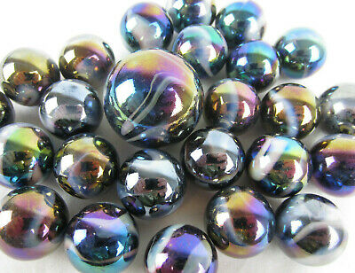 25 Glass Marbles Milky Way Purple/gold Oil Slick Metallic Iridescent Shooter New